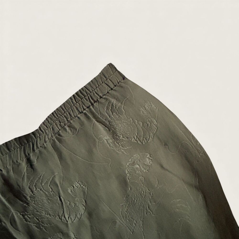 Citron Santa Monica 100% Silk Olive Green Pants Women Relaxed Embroidered Large - Picture 6 of 8